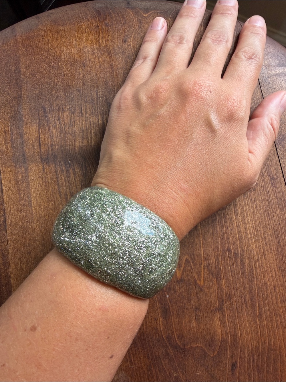 Vintage E. Pearl Glittery Chunky Resin Bangle - Sage Green